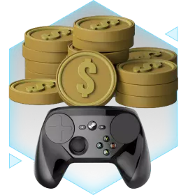 Steam controller and stack of gold coins
